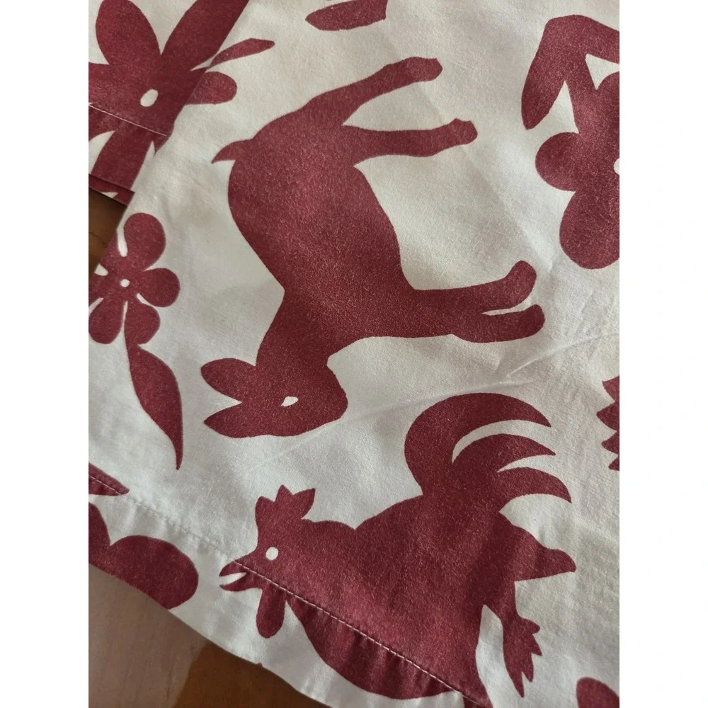 Potterybarn Folk Art Farm Animal Napkin (7) White Red Donkey Bird Cow Holiday